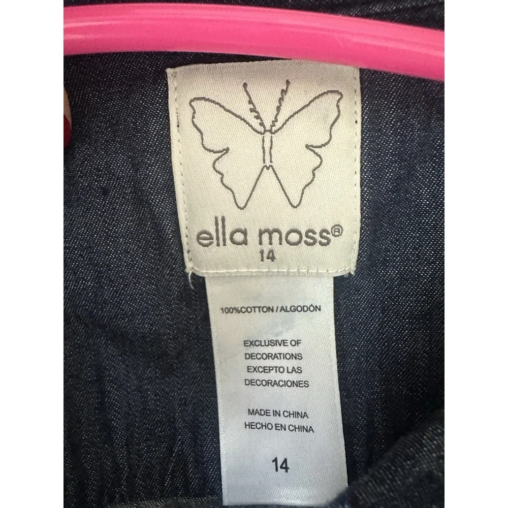 Ella Moss Girls Size 14 Chambray Denim Dress Tiered Ruffle 0339 NWT